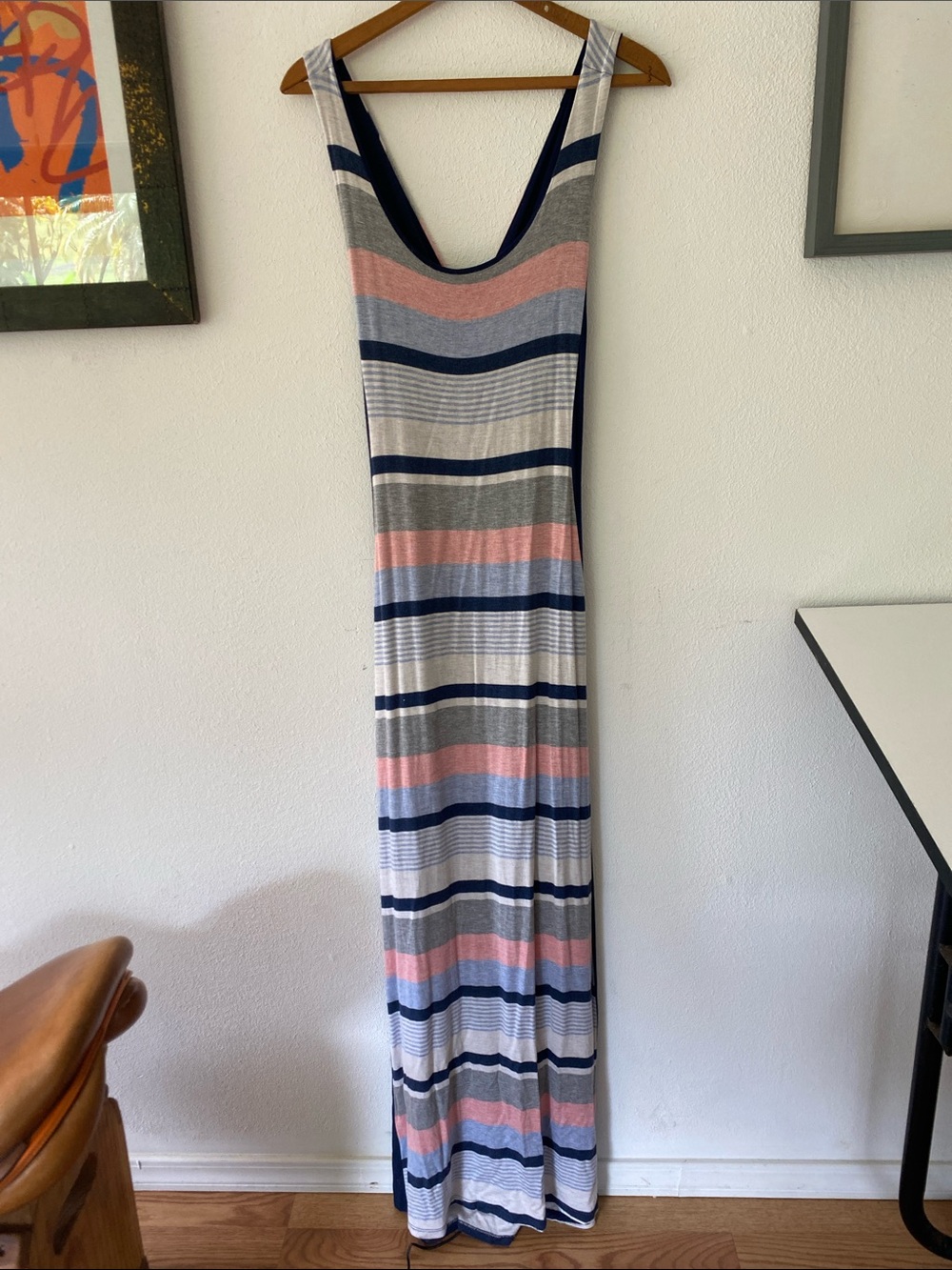 Gilli Striped Sleeveless Maxi Dress in Navy, Pink & Gray